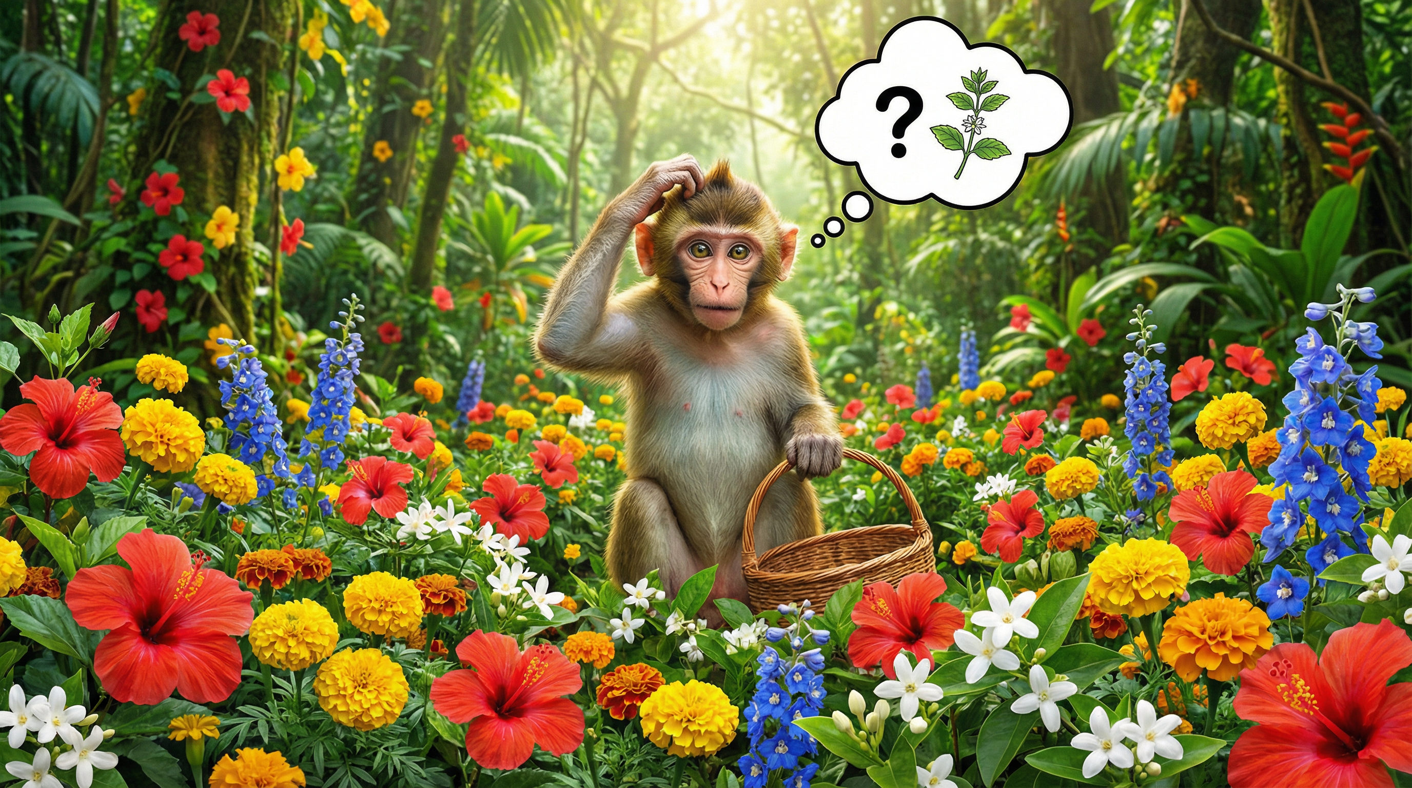 Illustration for Rainbow Flower and Hanuman